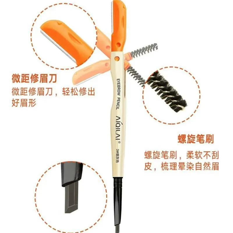 3 In 1 Eyebrow Pencil Brush And Razor Comfortable Use Smooth Application Compact Design For Daily Grooming Needs - Black