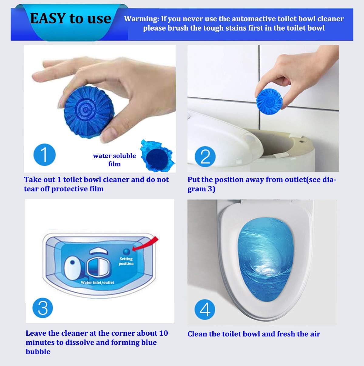 Eco-Friendly Toilet Bowl Cleaner & Deodorizer Tablets (10pcs) β Automatic Tank Flush Blue Cleaning Tablets for Fresh & Hygienic Toilets