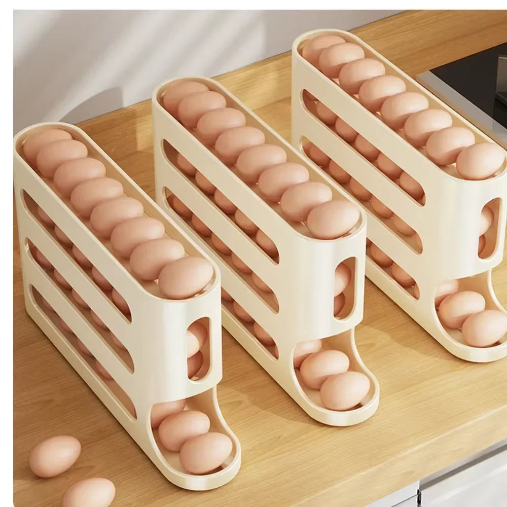 Large-Capacity Automatic Egg Holder for Home Use Refrigerator Side Egg Storage Tray Kitchen Egg Storage Tray