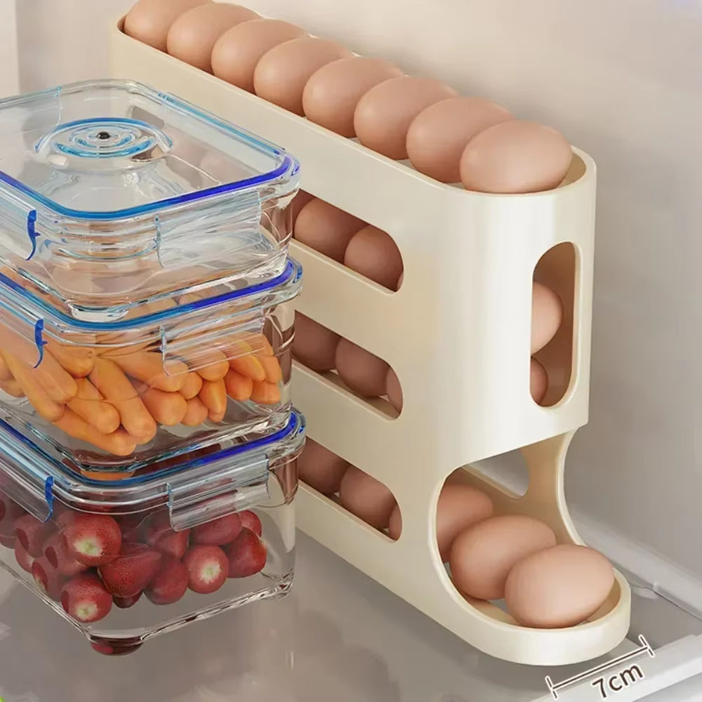 Large-Capacity Automatic Egg Holder for Home Use Refrigerator Side Egg Storage Tray Kitchen Egg Storage Tray