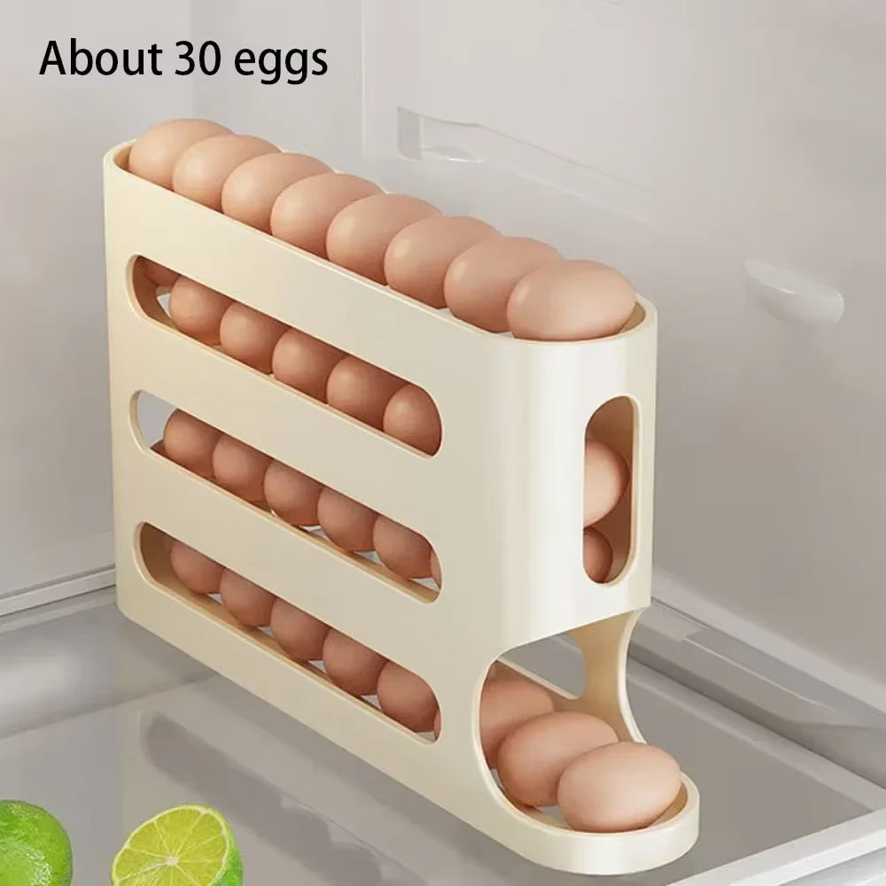 Large-Capacity Automatic Egg Holder for Home Use Refrigerator Side Egg Storage Tray Kitchen Egg Storage Tray
