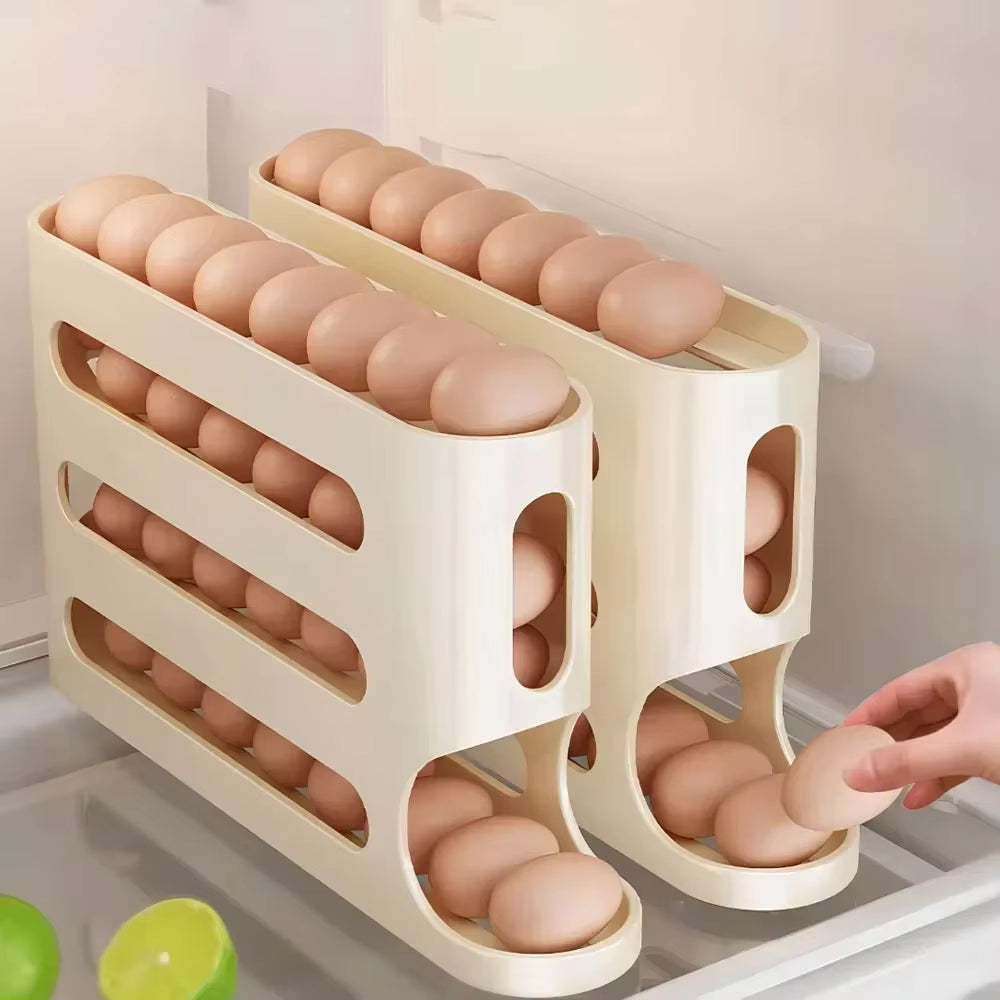 Large-Capacity Automatic Egg Holder for Home Use Refrigerator Side Egg Storage Tray Kitchen Egg Storage Tray